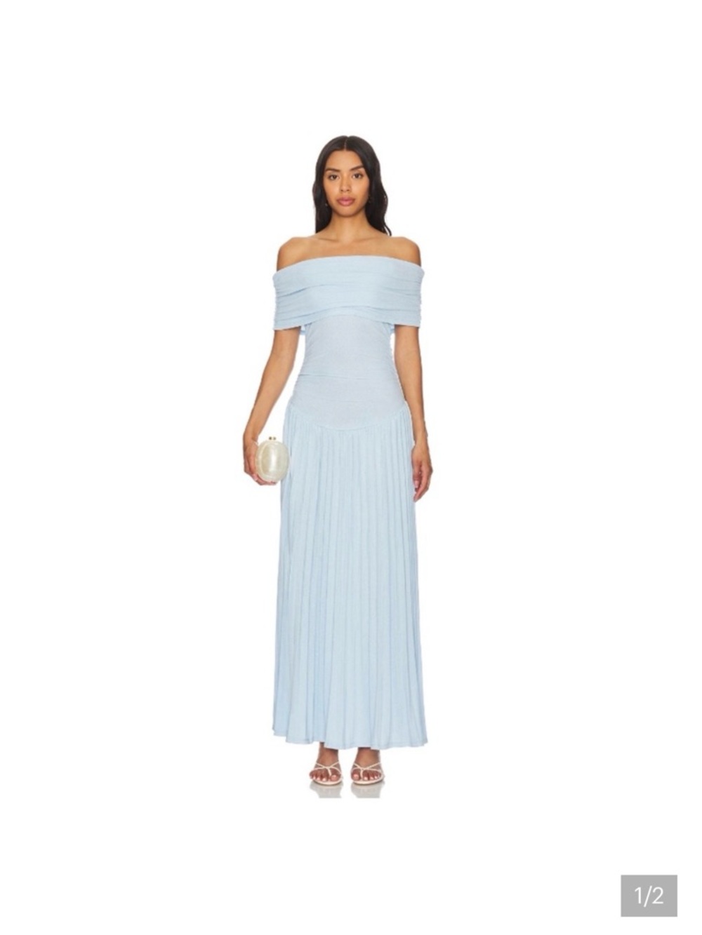 Field of Dreams Lioness Off Shoulder Dress in Light Blue